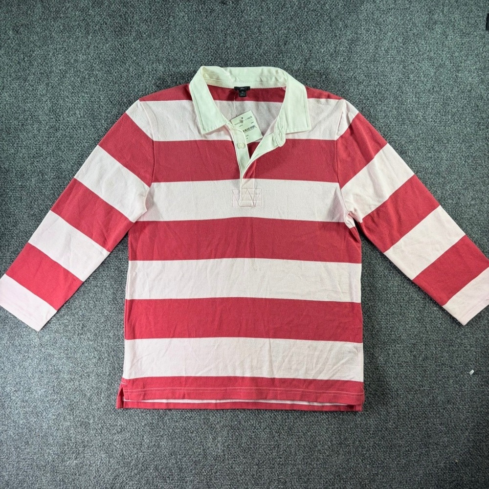 J.Crew Rugby Shirt Women's Medium Red Pink Striped Cotton Long Sleeve NWT Preppy